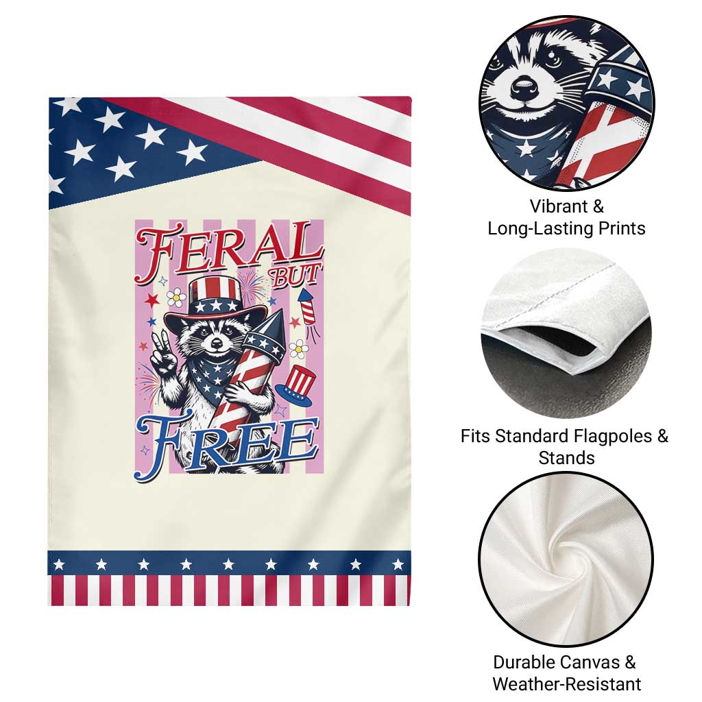 Funny Fourth Of July Raccoon Patriotic Garden Flag Feral But Free
