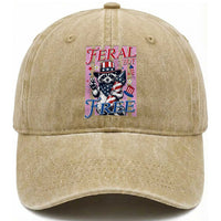 Funny Fourth Of July Raccoon Washed Cotton Baseball Cap Feral But Free