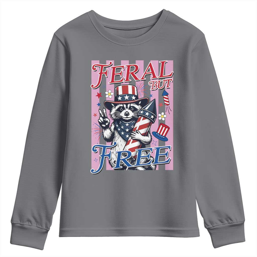 Funny Fourth Of July Raccoon Youth Sweatshirt Feral But Free