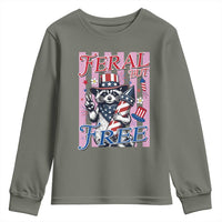 Funny Fourth Of July Raccoon Youth Sweatshirt Feral But Free