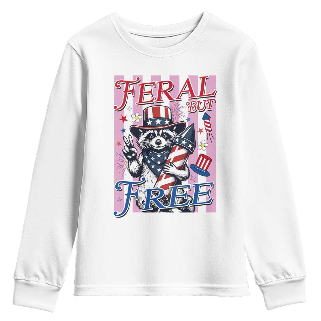 Funny Fourth Of July Raccoon Youth Sweatshirt Feral But Free