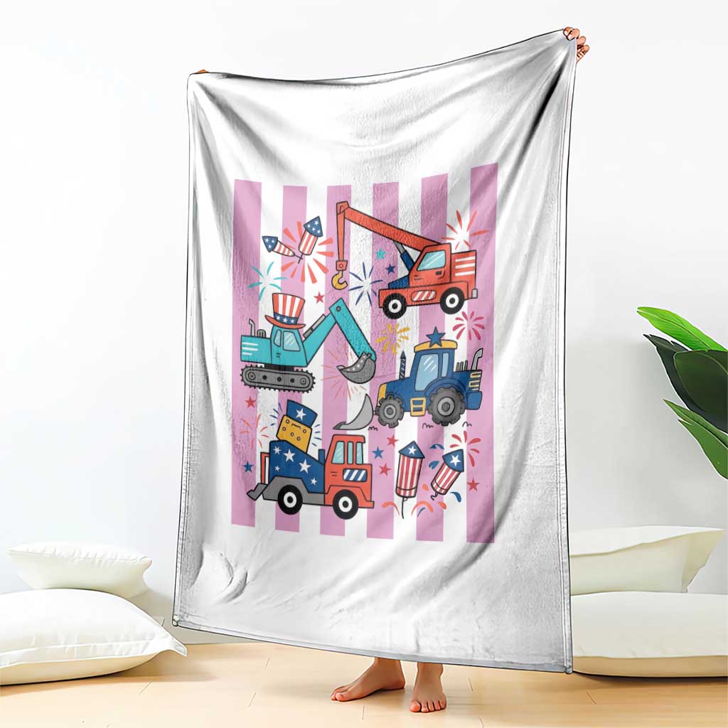Red White And Blue Construction Crew Throw Blanket Patriotic Kids 4th Of July