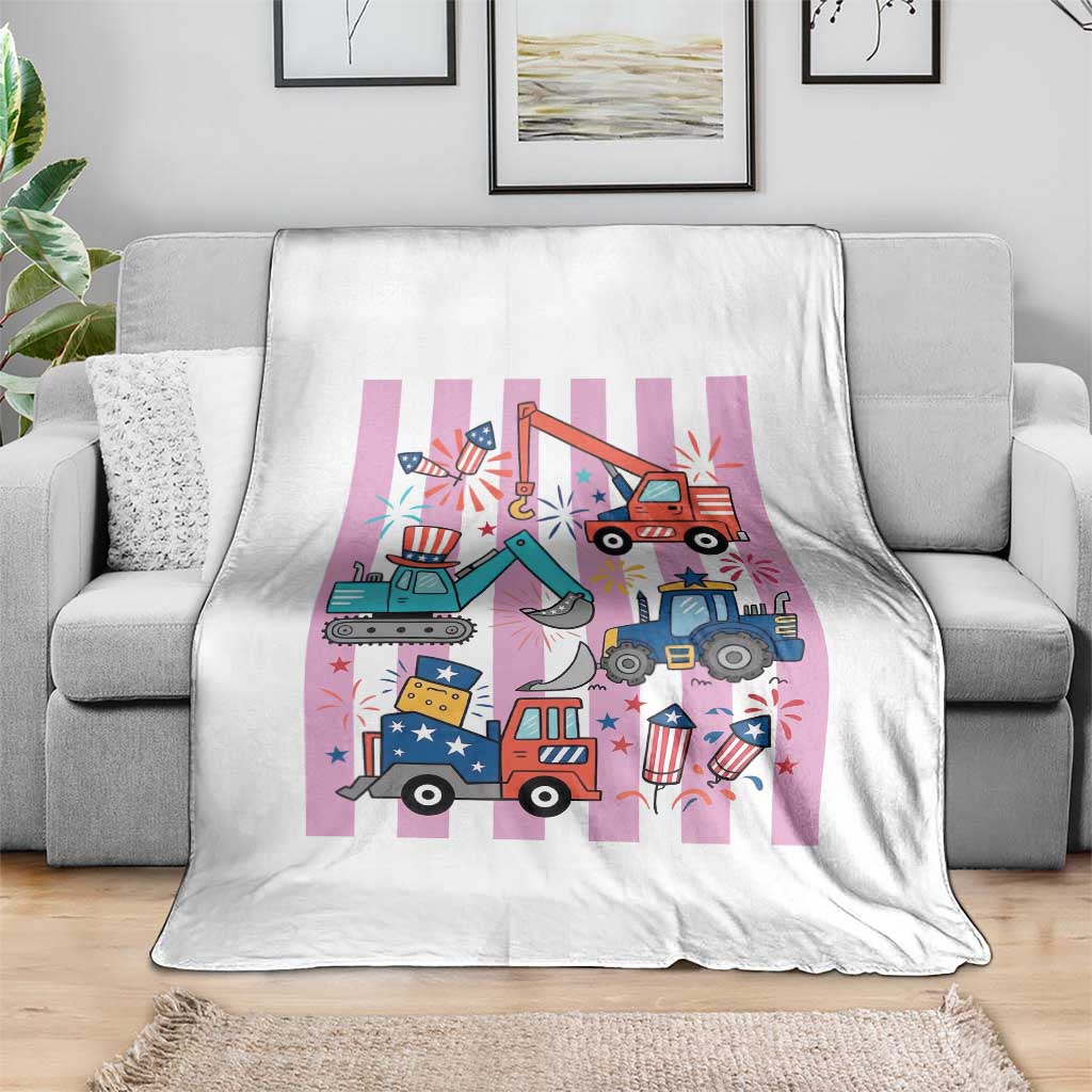 Red White And Blue Construction Crew Throw Blanket Patriotic Kids 4th Of July