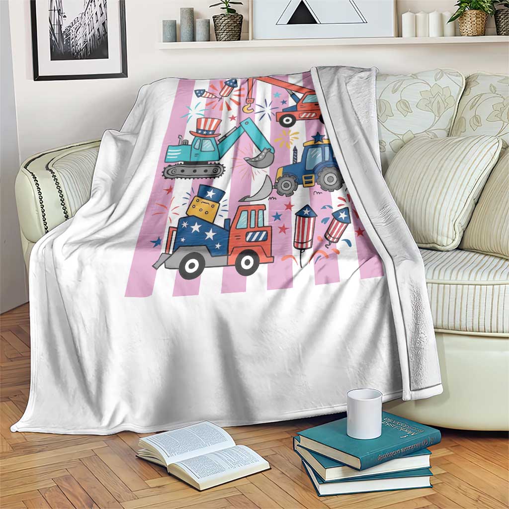Red White And Blue Construction Crew Throw Blanket Patriotic Kids 4th Of July