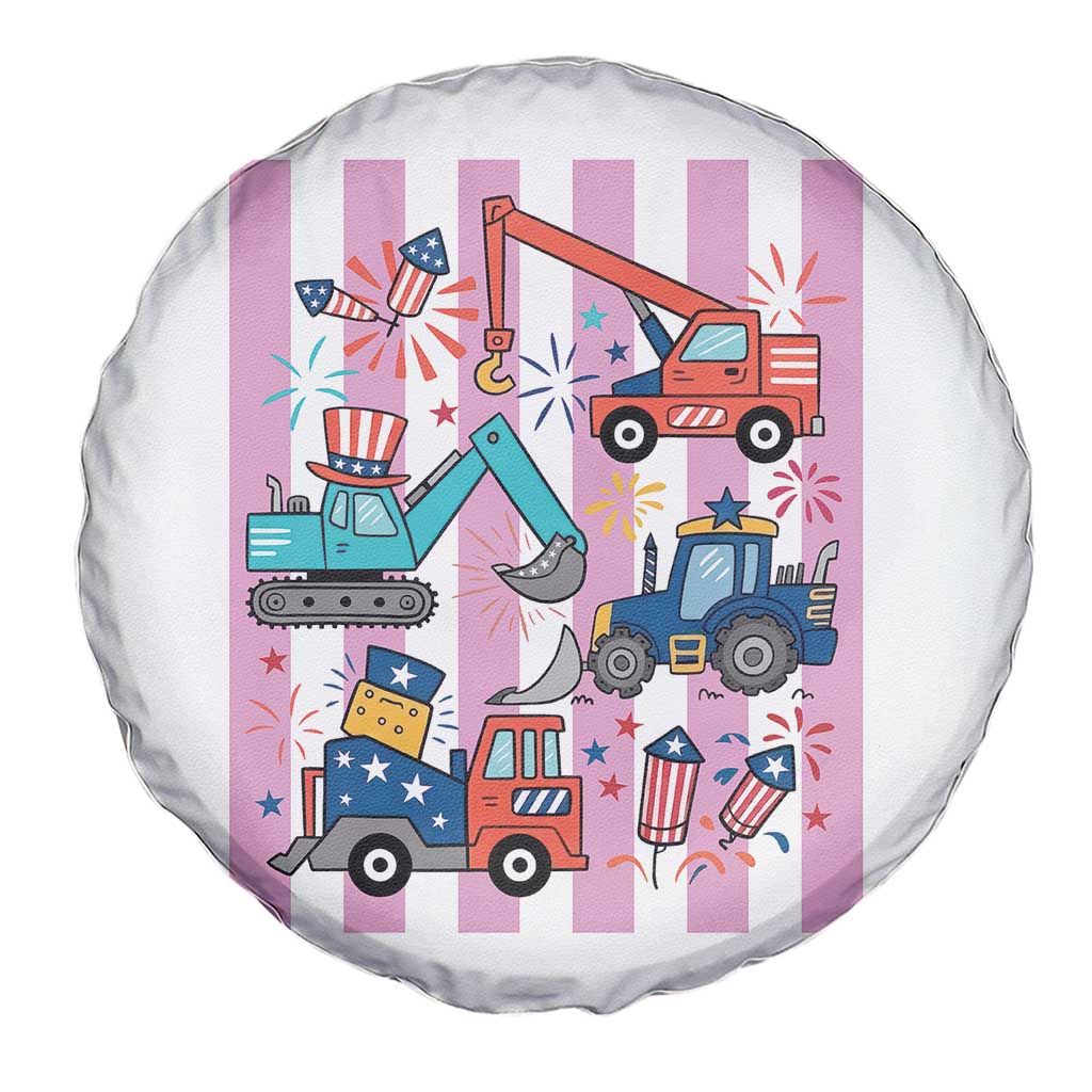 Red White And Blue Construction Crew Spare Tire Cover Patriotic Kids 4th Of July