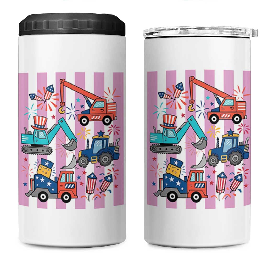 Red White And Blue Construction Crew 4 in 1 Can Cooler Tumbler Patriotic Kids 4th Of July