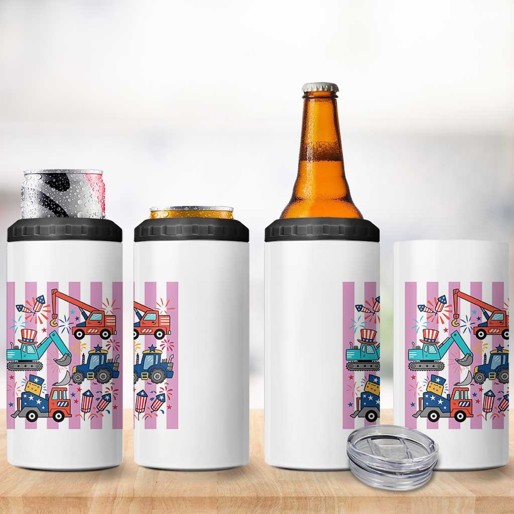 Red White And Blue Construction Crew 4 in 1 Can Cooler Tumbler Patriotic Kids 4th Of July