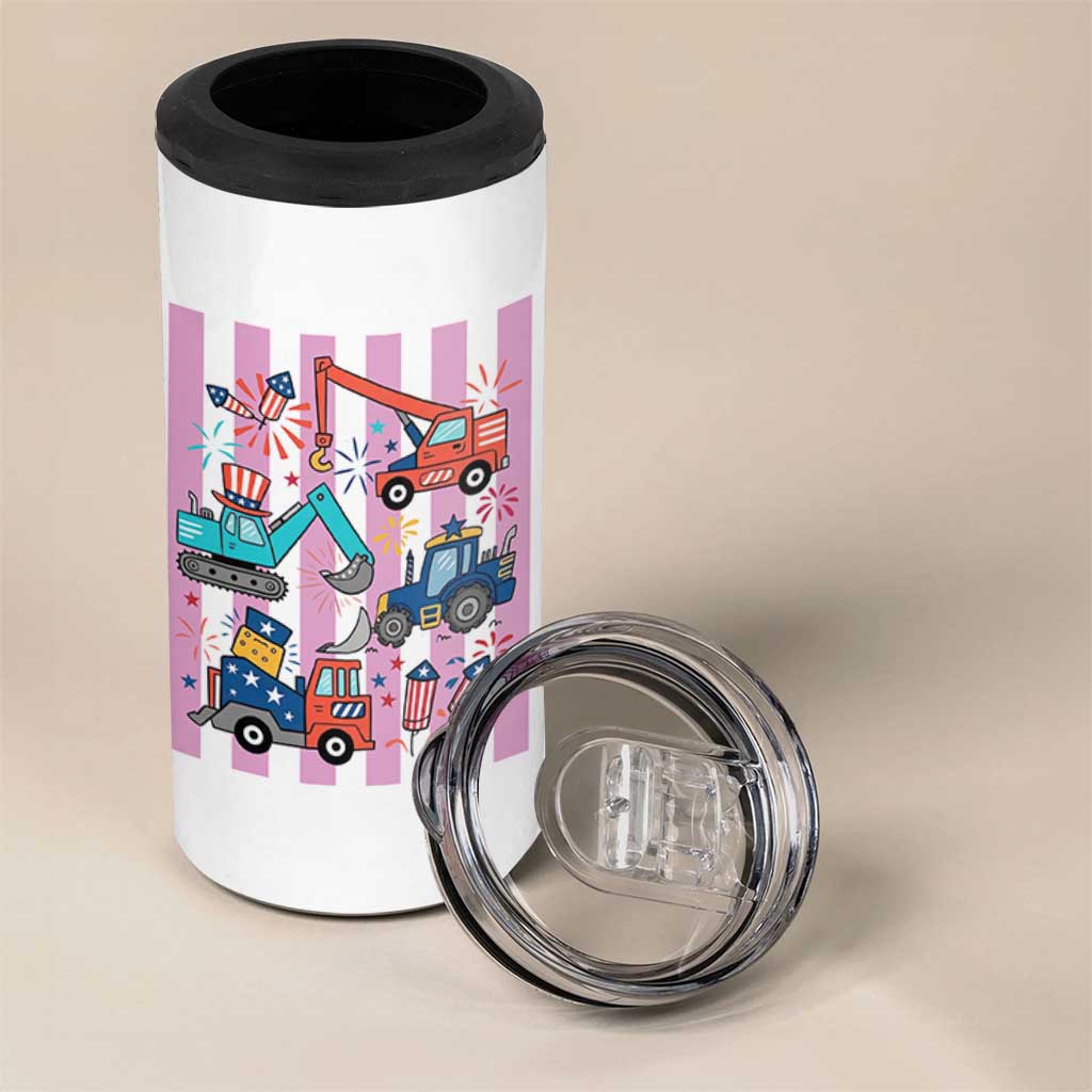 Red White And Blue Construction Crew 4 in 1 Can Cooler Tumbler Patriotic Kids 4th Of July