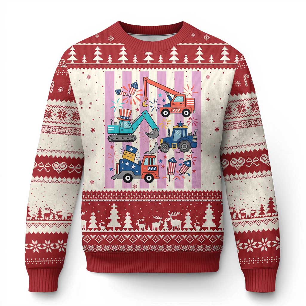 Red White And Blue Construction Crew Ugly Christmas Sweater Patriotic Kids 4th Of July
