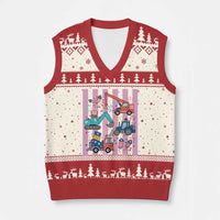 Red White And Blue Construction Crew V-Neck Knit Sweater Vest Patriotic Kids 4th Of July