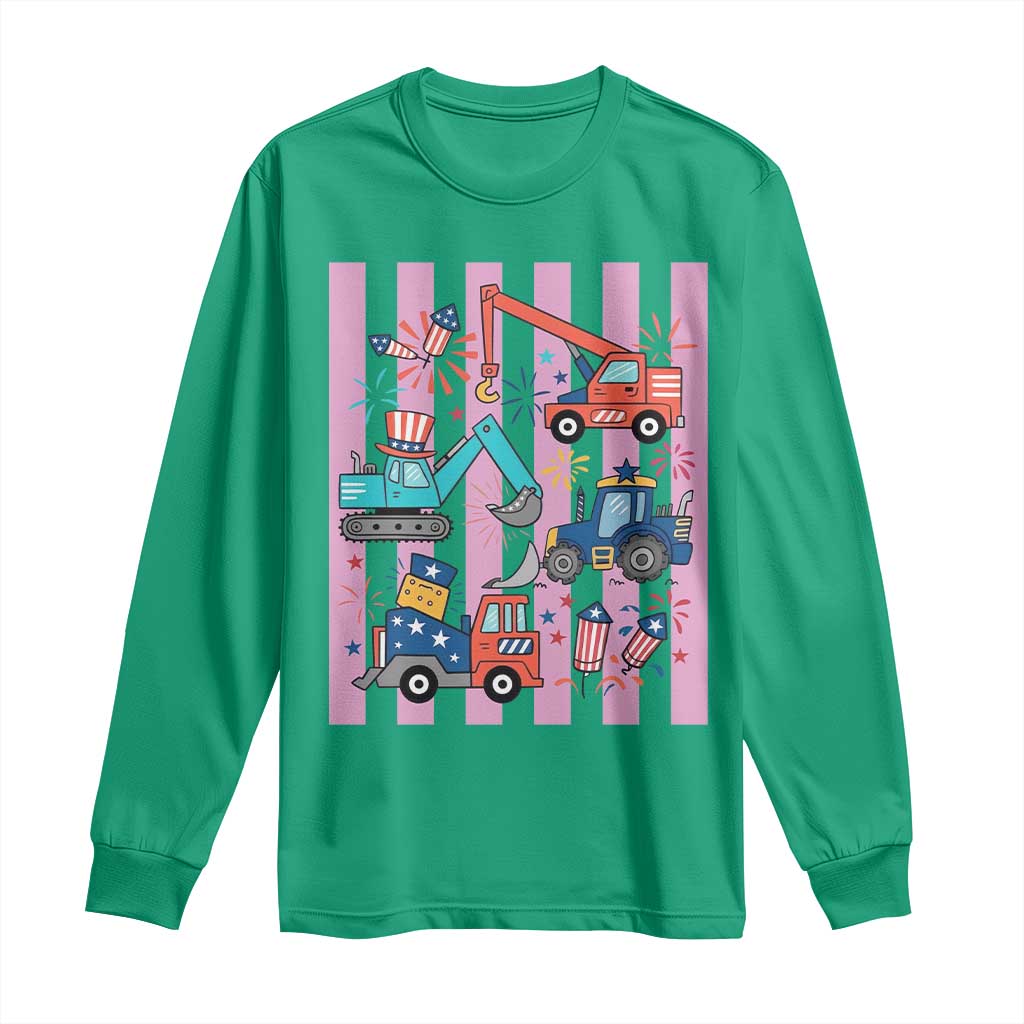 Red White And Blue Construction Crew Long Sleeve Shirt Patriotic Kids 4th Of July