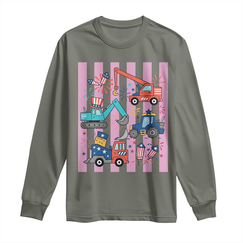 Red White And Blue Construction Crew Long Sleeve Shirt Patriotic Kids 4th Of July