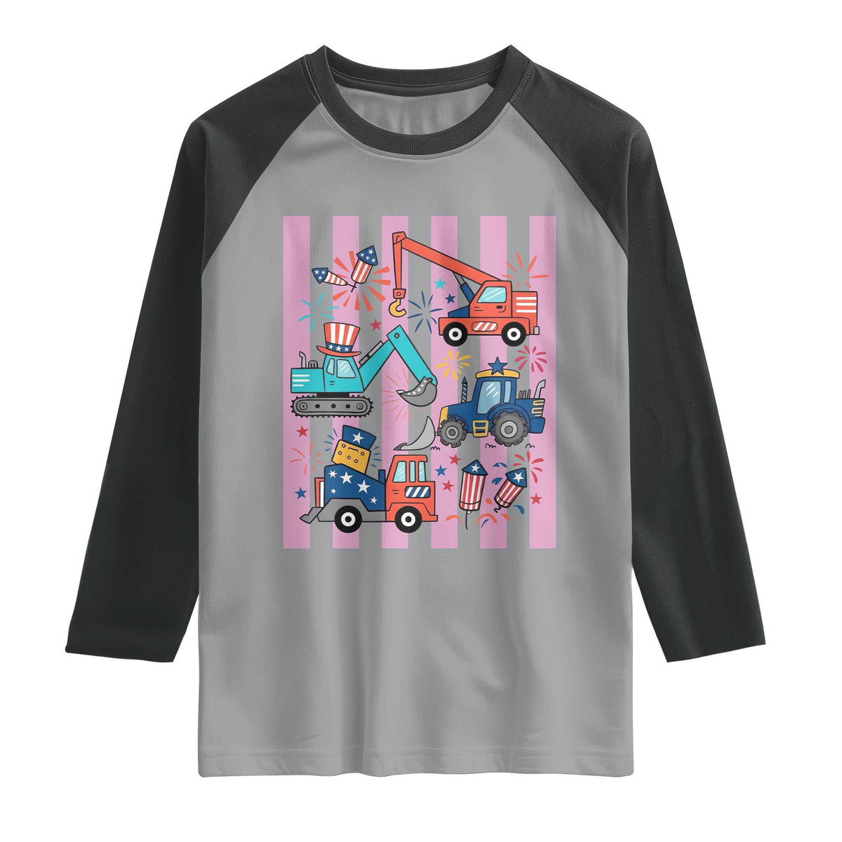 Red White And Blue Construction Crew Raglan Shirt Patriotic Kids 4th Of July