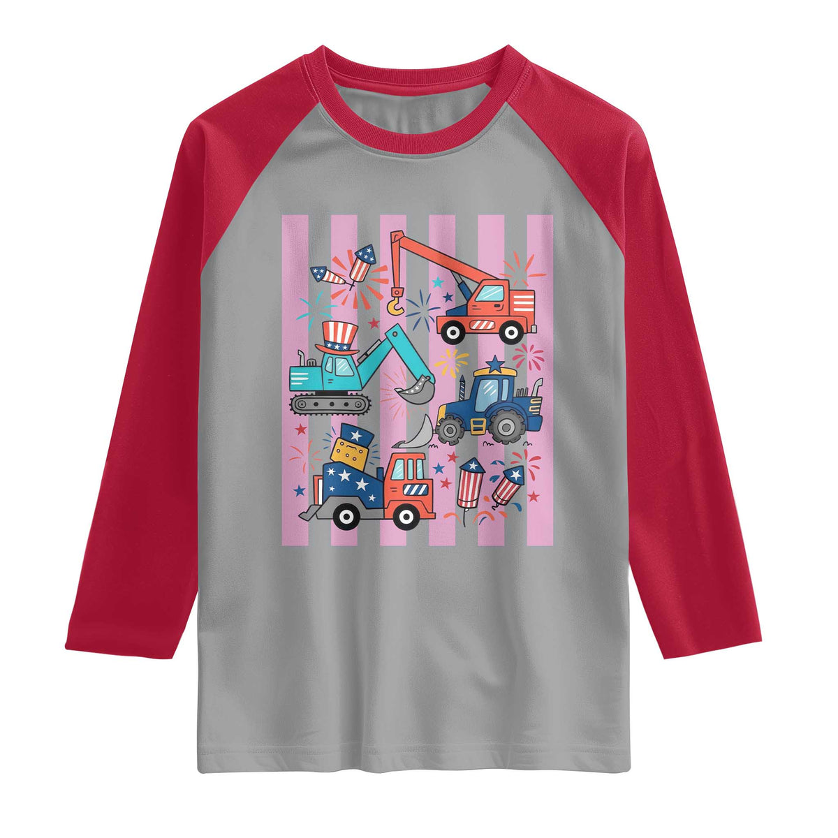 Red White And Blue Construction Crew Raglan Shirt Patriotic Kids 4th Of July