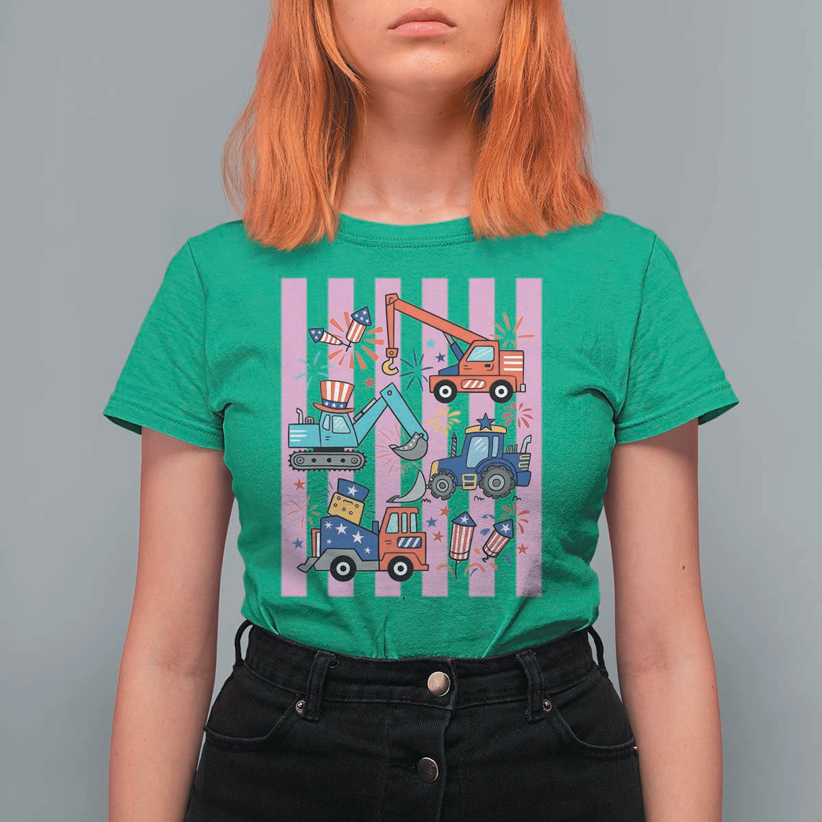 Red White And Blue Construction Crew T Shirt For Women Patriotic Kids 4th Of July