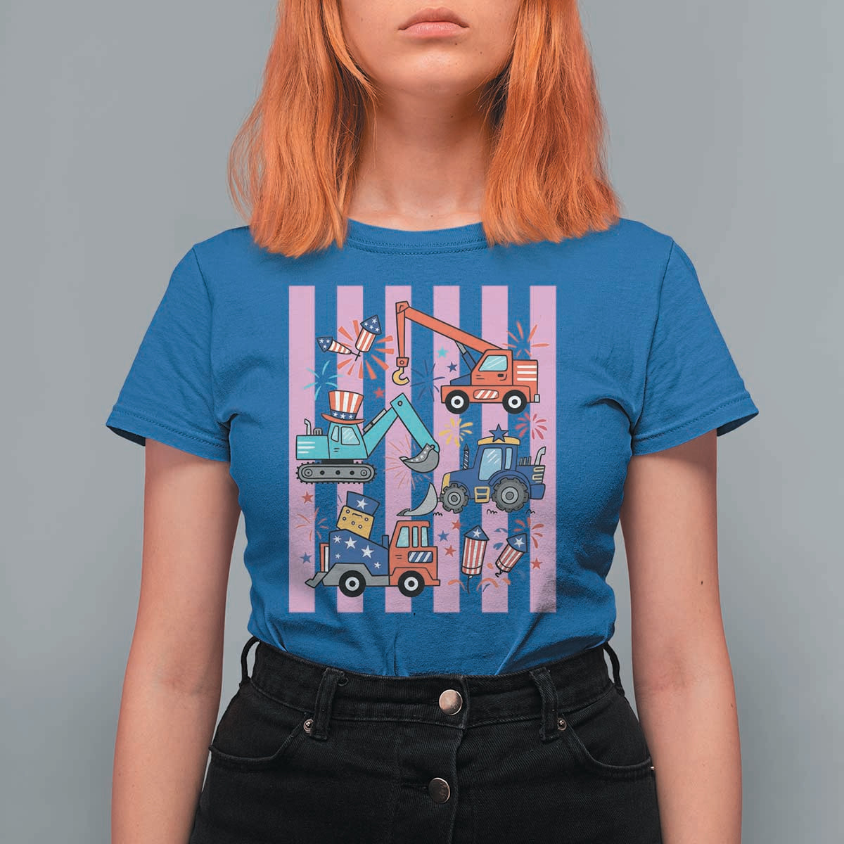 Red White And Blue Construction Crew T Shirt For Women Patriotic Kids 4th Of July