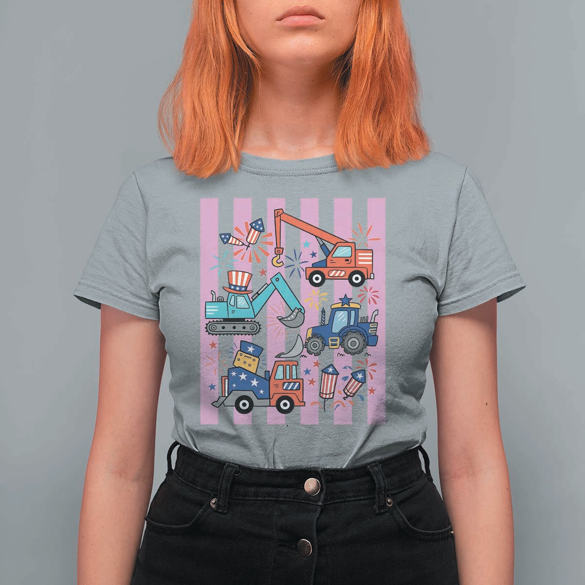 Red White And Blue Construction Crew T Shirt For Women Patriotic Kids 4th Of July