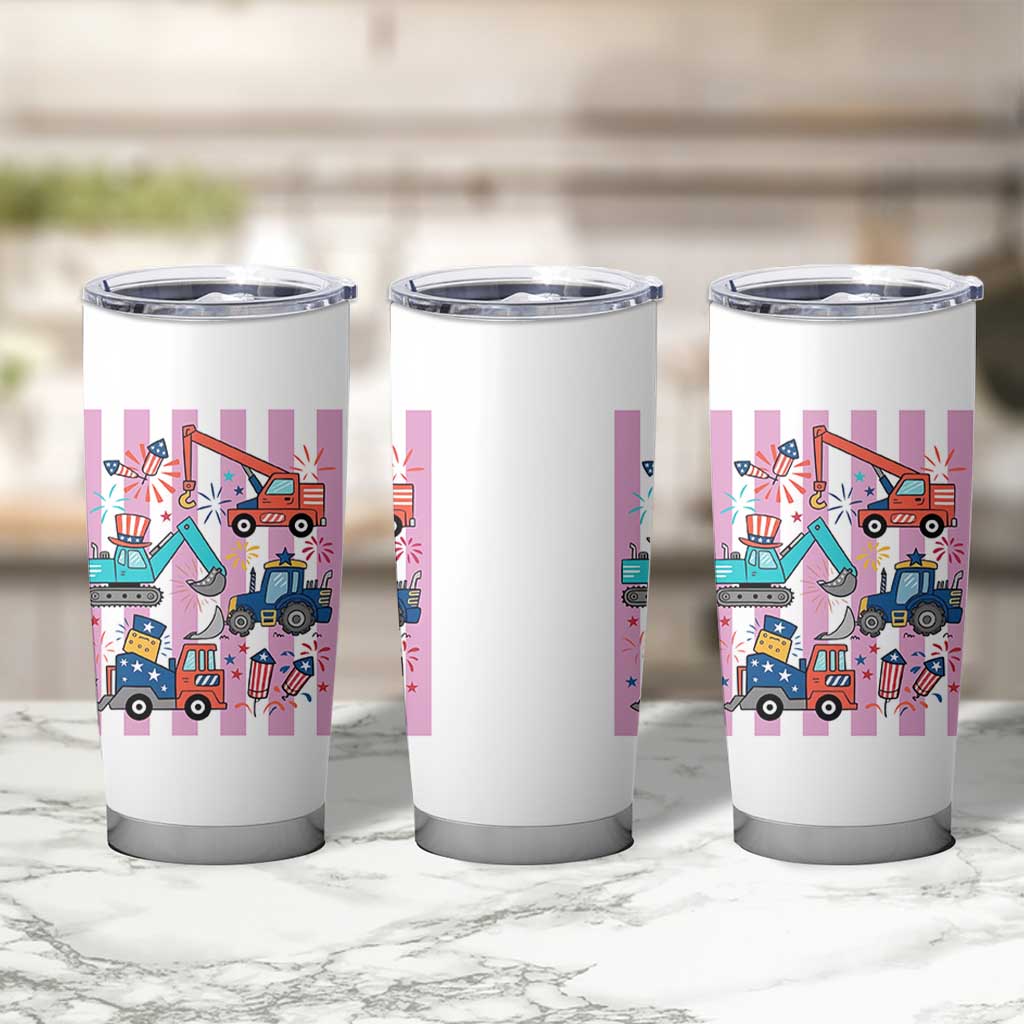 Red White And Blue Construction Crew Tumbler Cup Patriotic Kids 4th Of July