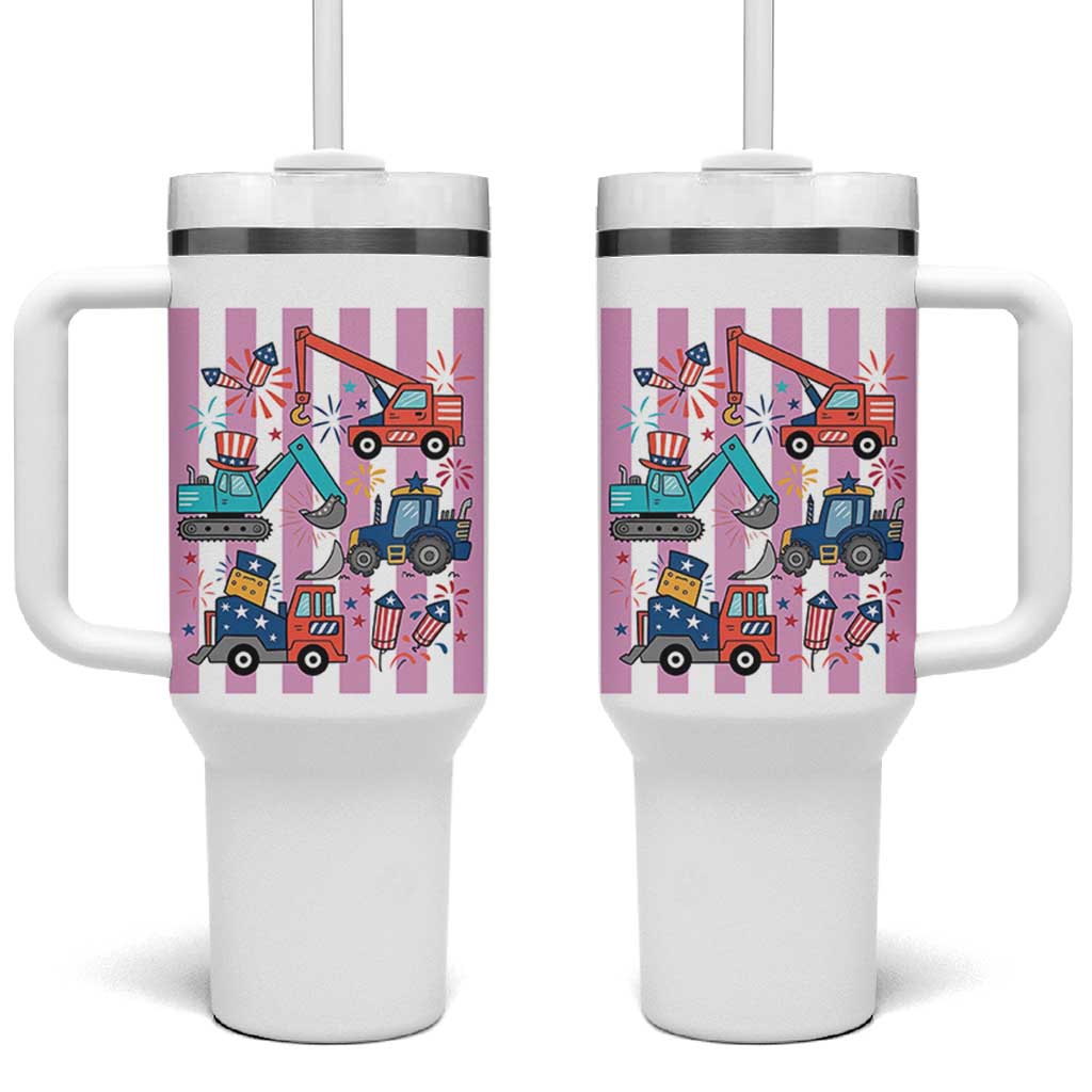 Red White And Blue Construction Crew Tumbler With Handle Patriotic Kids 4th Of July