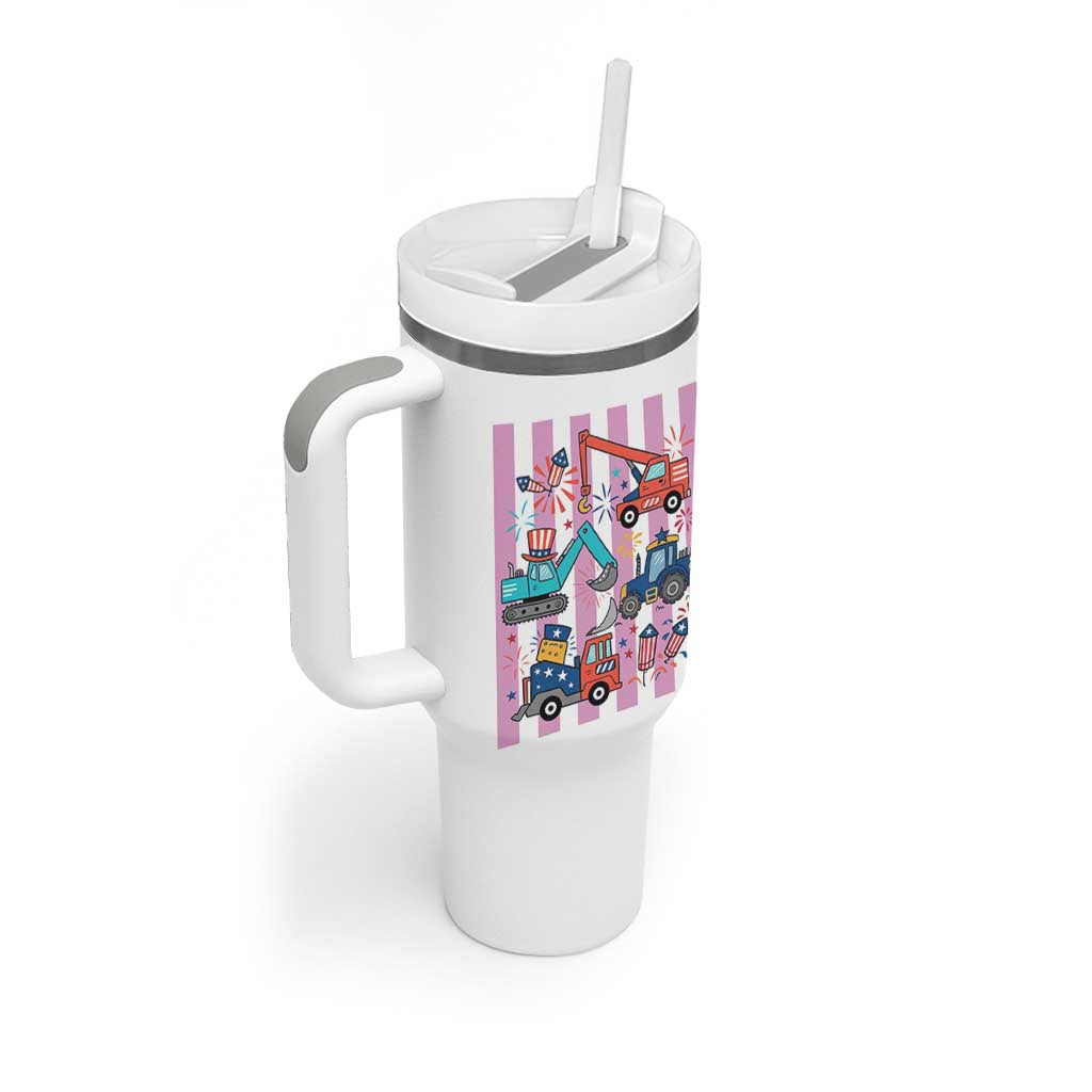 Red White And Blue Construction Crew Tumbler With Handle Patriotic Kids 4th Of July