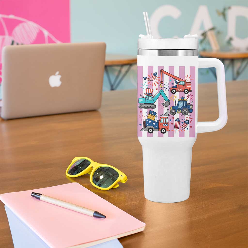 Red White And Blue Construction Crew Tumbler With Handle Patriotic Kids 4th Of July