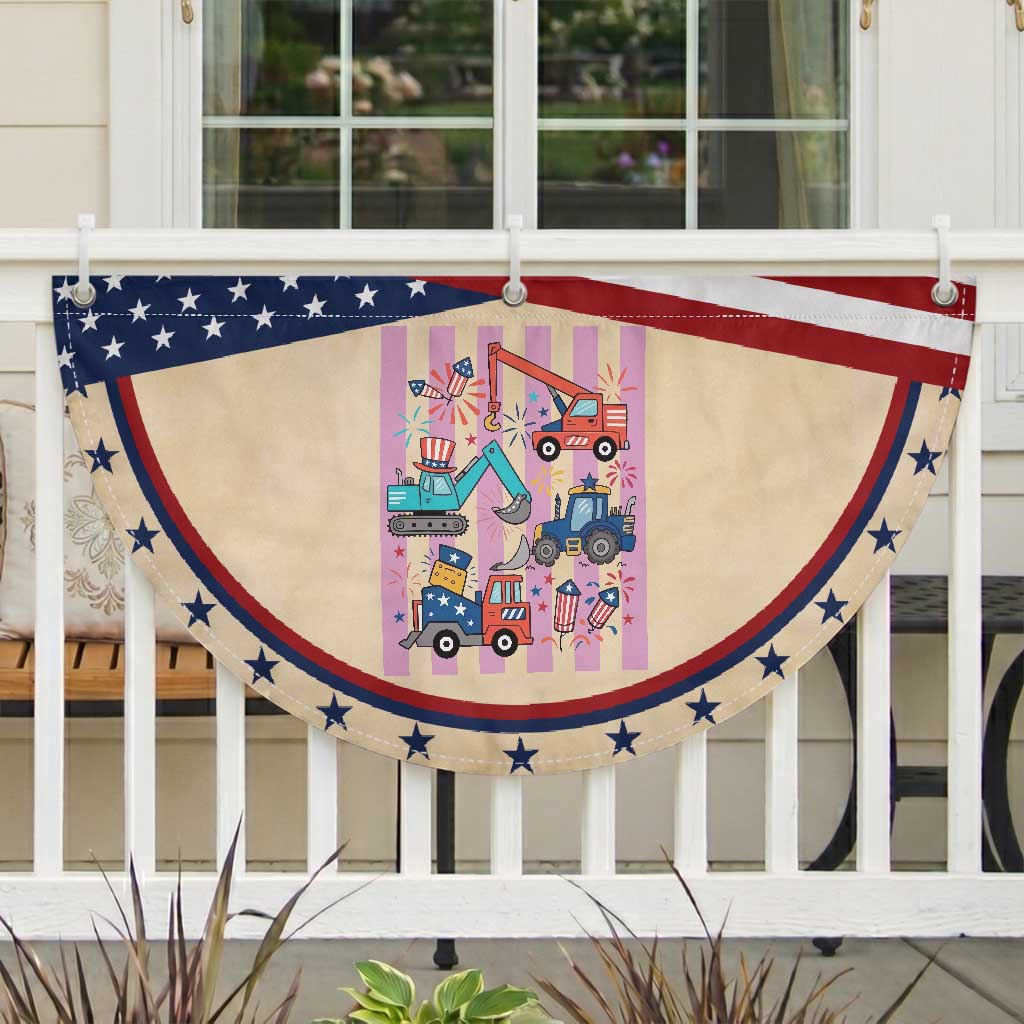 Red White And Blue Construction Crew Patriotic Fan Flag Kids 4th Of July