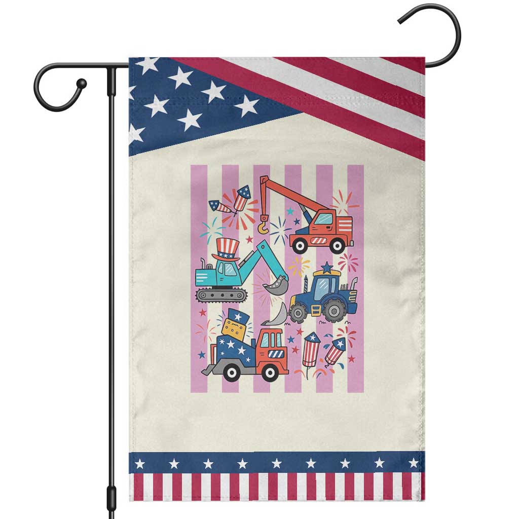 Red White And Blue Construction Crew Patriotic Garden Flag Kids 4th Of July