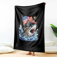 Patriotic Skeleton Pirate Riding Shark Throw Blanket American Ocean Pride