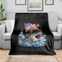 Patriotic Skeleton Pirate Riding Shark Throw Blanket American Ocean Pride