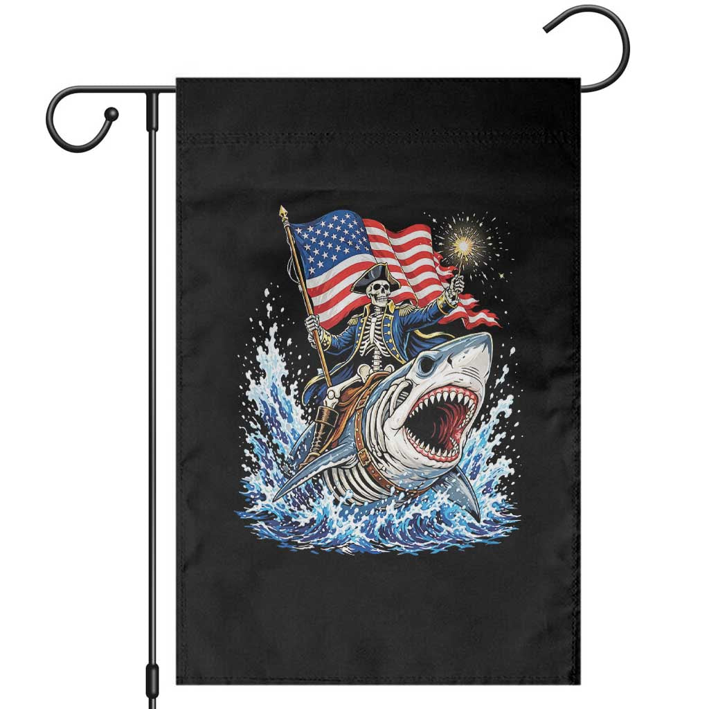 Patriotic Skeleton Pirate Riding Shark Garden Flag American Ocean Pride