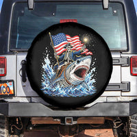 Patriotic Skeleton Pirate Riding Shark Spare Tire Cover American Ocean Pride
