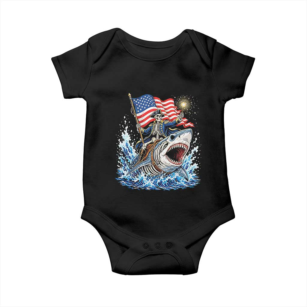 Patriotic Skeleton Pirate Riding Shark Baby Onesie American Ocean Pride