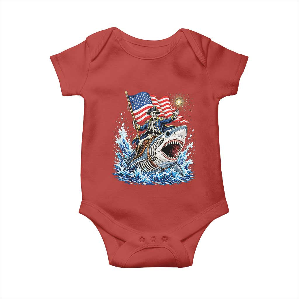 Patriotic Skeleton Pirate Riding Shark Baby Onesie American Ocean Pride