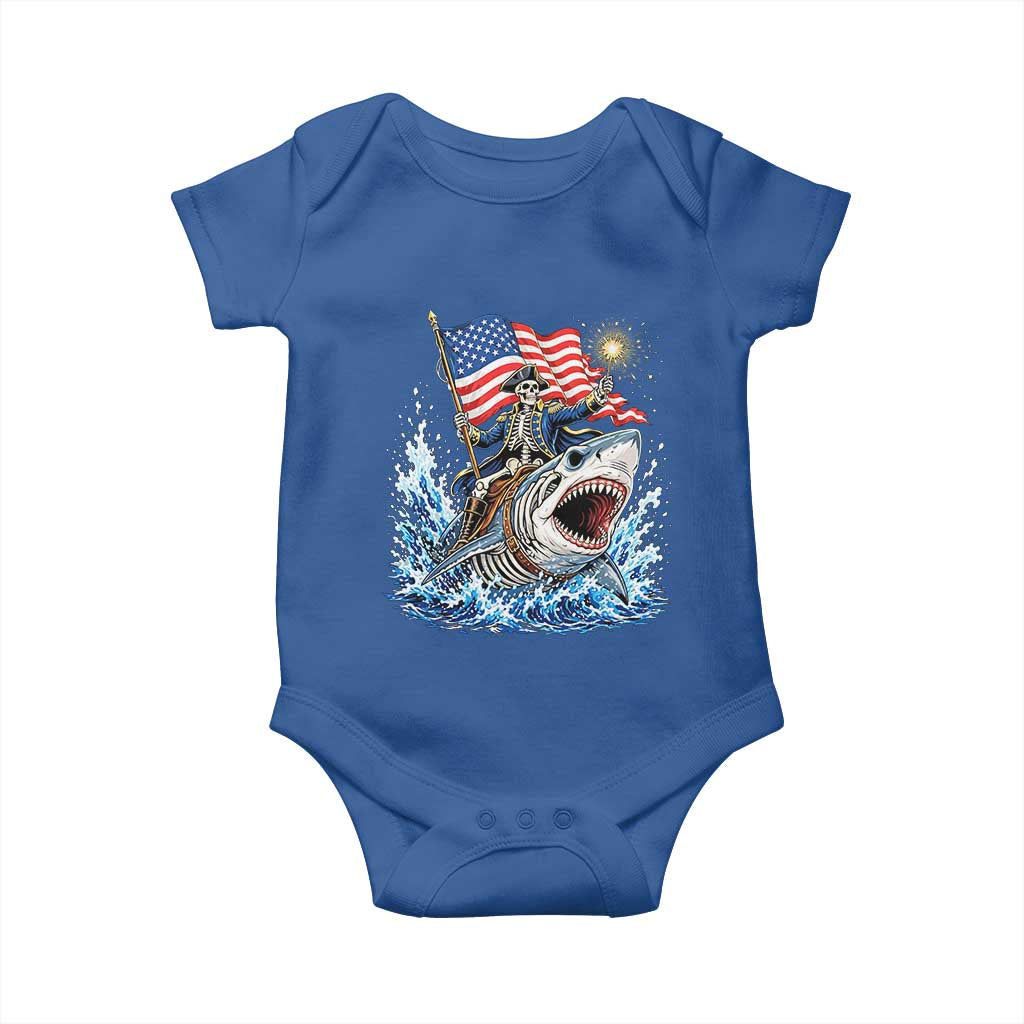 Patriotic Skeleton Pirate Riding Shark Baby Onesie American Ocean Pride
