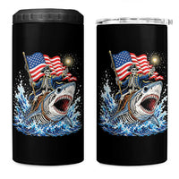 Patriotic Skeleton Pirate Riding Shark 4 in 1 Can Cooler Tumbler American Ocean Pride