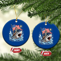 Patriotic Skeleton Pirate Riding Shark Ceramic Ornament American Ocean Pride