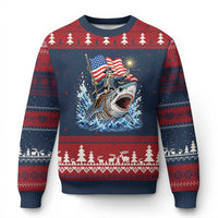 Patriotic Skeleton Pirate Riding Shark Ugly Christmas Sweater American Ocean Pride