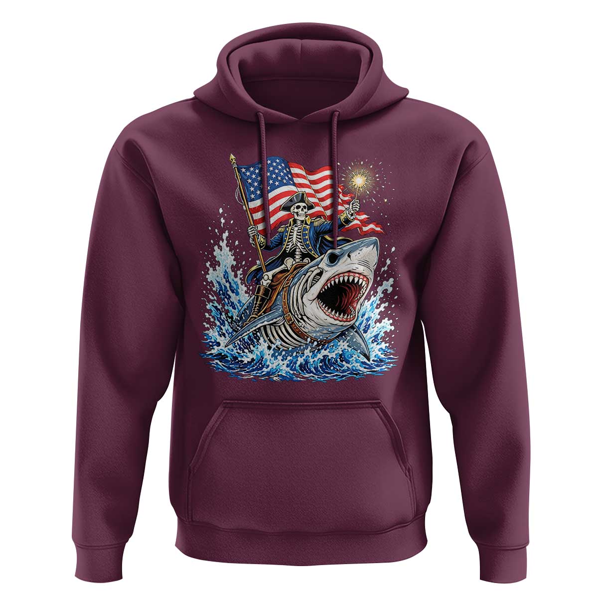 Patriotic Skeleton Pirate Riding Shark Hoodie American Ocean Pride