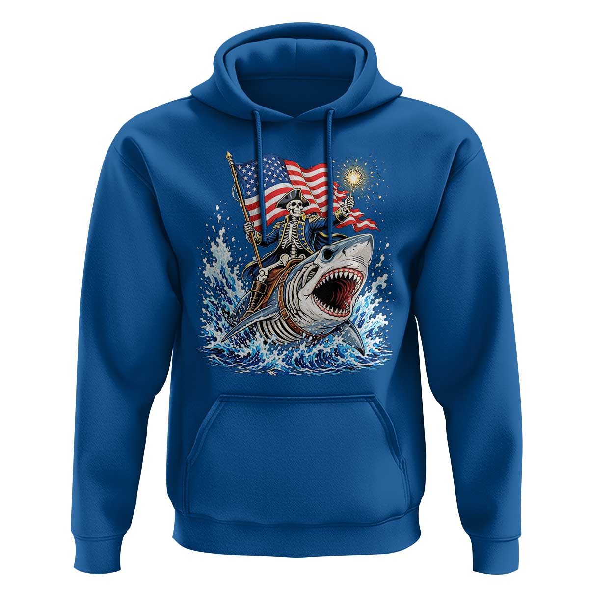 Patriotic Skeleton Pirate Riding Shark Hoodie American Ocean Pride