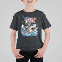 Patriotic Skeleton Pirate Riding Shark T Shirt For Kid American Ocean Pride
