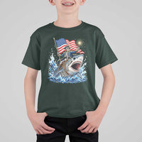 Patriotic Skeleton Pirate Riding Shark T Shirt For Kid American Ocean Pride