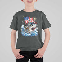 Patriotic Skeleton Pirate Riding Shark T Shirt For Kid American Ocean Pride
