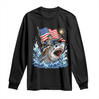 Patriotic Skeleton Pirate Riding Shark Long Sleeve Shirt American Ocean Pride
