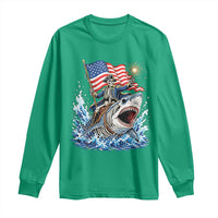 Patriotic Skeleton Pirate Riding Shark Long Sleeve Shirt American Ocean Pride
