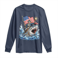 Patriotic Skeleton Pirate Riding Shark Long Sleeve Shirt American Ocean Pride