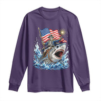Patriotic Skeleton Pirate Riding Shark Long Sleeve Shirt American Ocean Pride