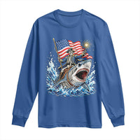 Patriotic Skeleton Pirate Riding Shark Long Sleeve Shirt American Ocean Pride