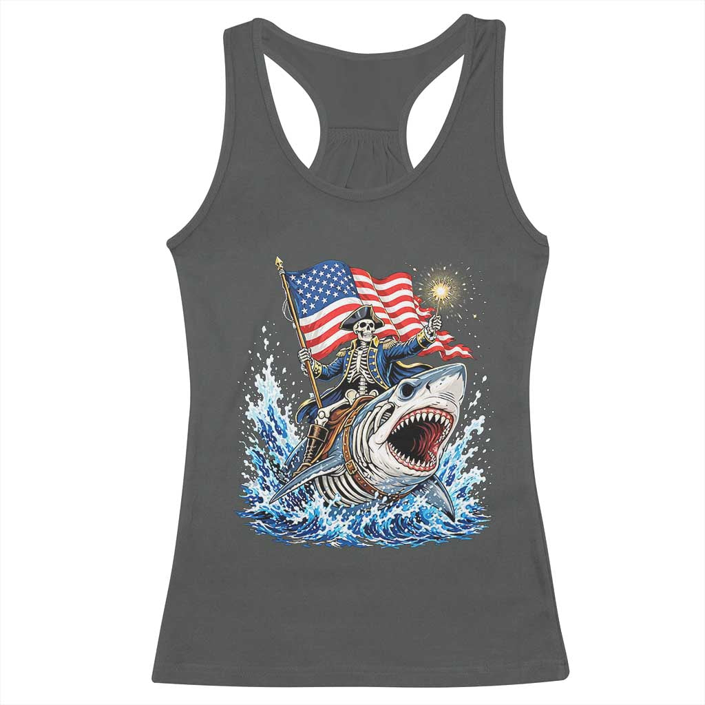 Patriotic Skeleton Pirate Riding Shark Racerback Tank Top American Ocean Pride