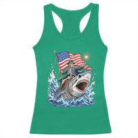 Patriotic Skeleton Pirate Riding Shark Racerback Tank Top American Ocean Pride