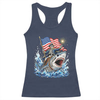 Patriotic Skeleton Pirate Riding Shark Racerback Tank Top American Ocean Pride